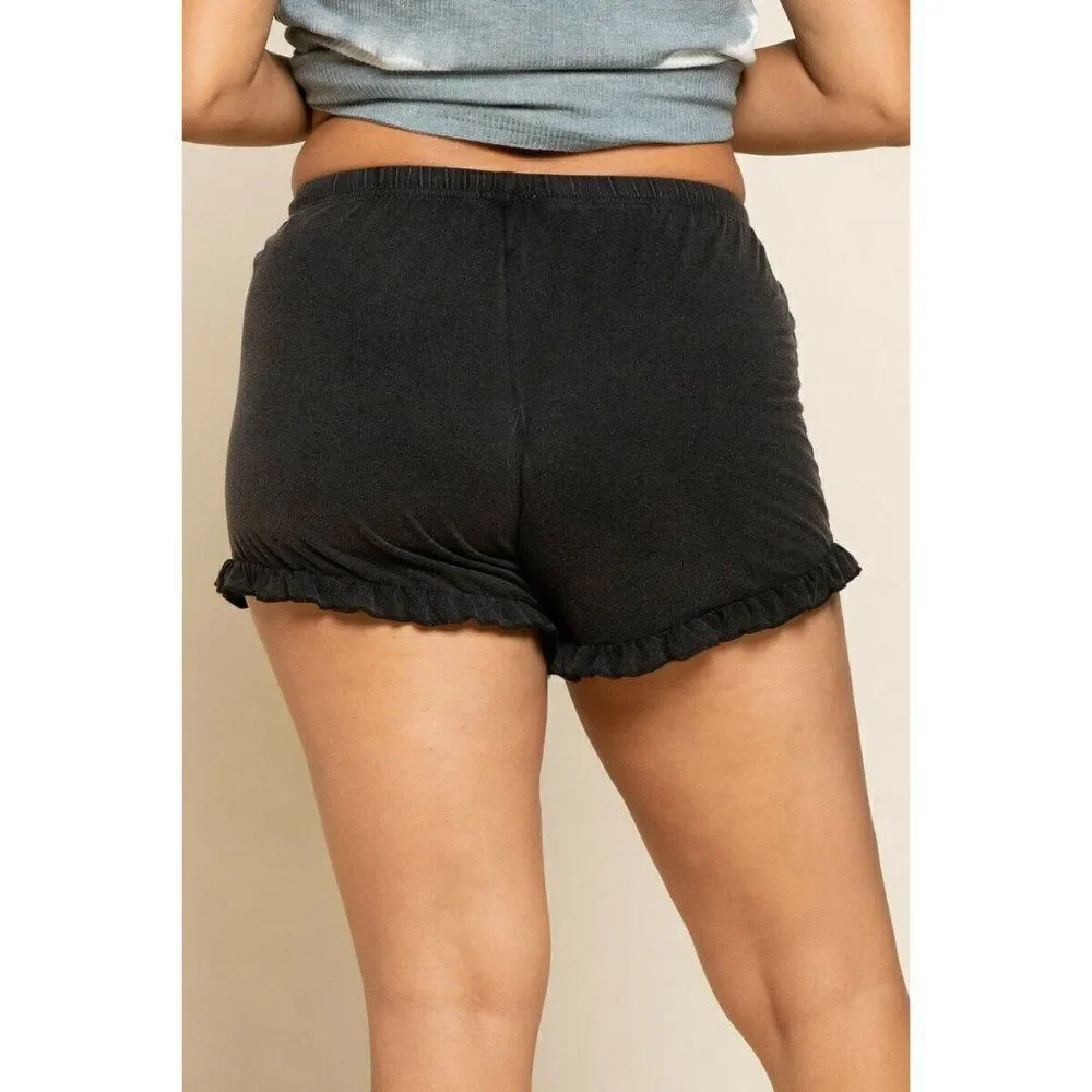 POL CLOTHING PLUS Black Color Drawstring Ruffle Comfy Shorts Spring Summer New - Picture 6 of 6